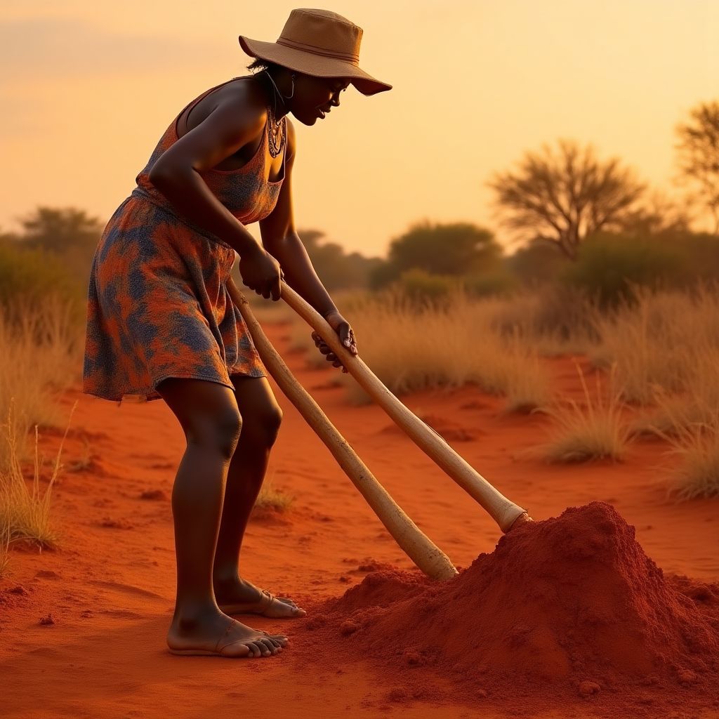 Traditional root gathering with digging sticks
